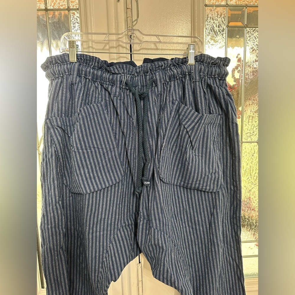 Free People Navy Pinstripe Wide Leg Pants - Picture 5 of 10